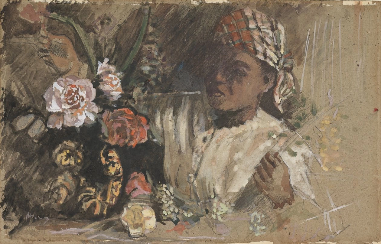 Jean-Frédéric Bazille-8-Donna nera con peonie